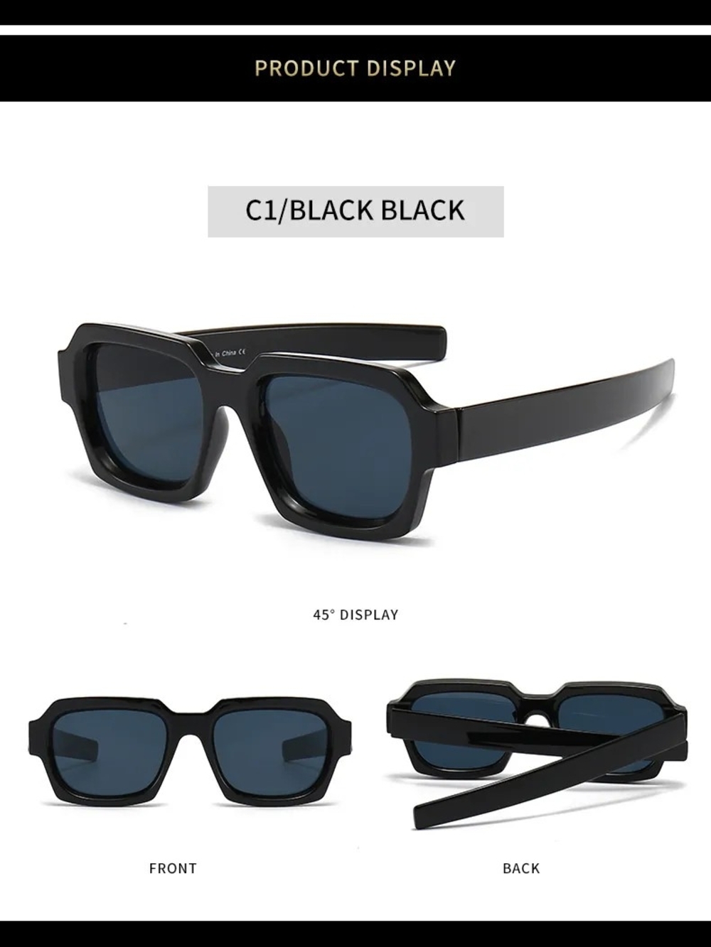 Modern Black Square Women's Sunglasses with Dark Lenses